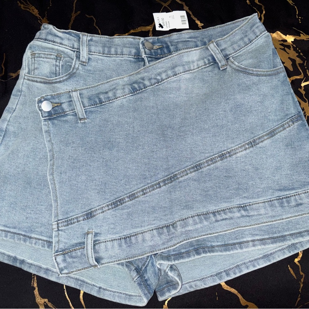 AKIRA Light Blue Denim Asymmetrical Skort Shorts